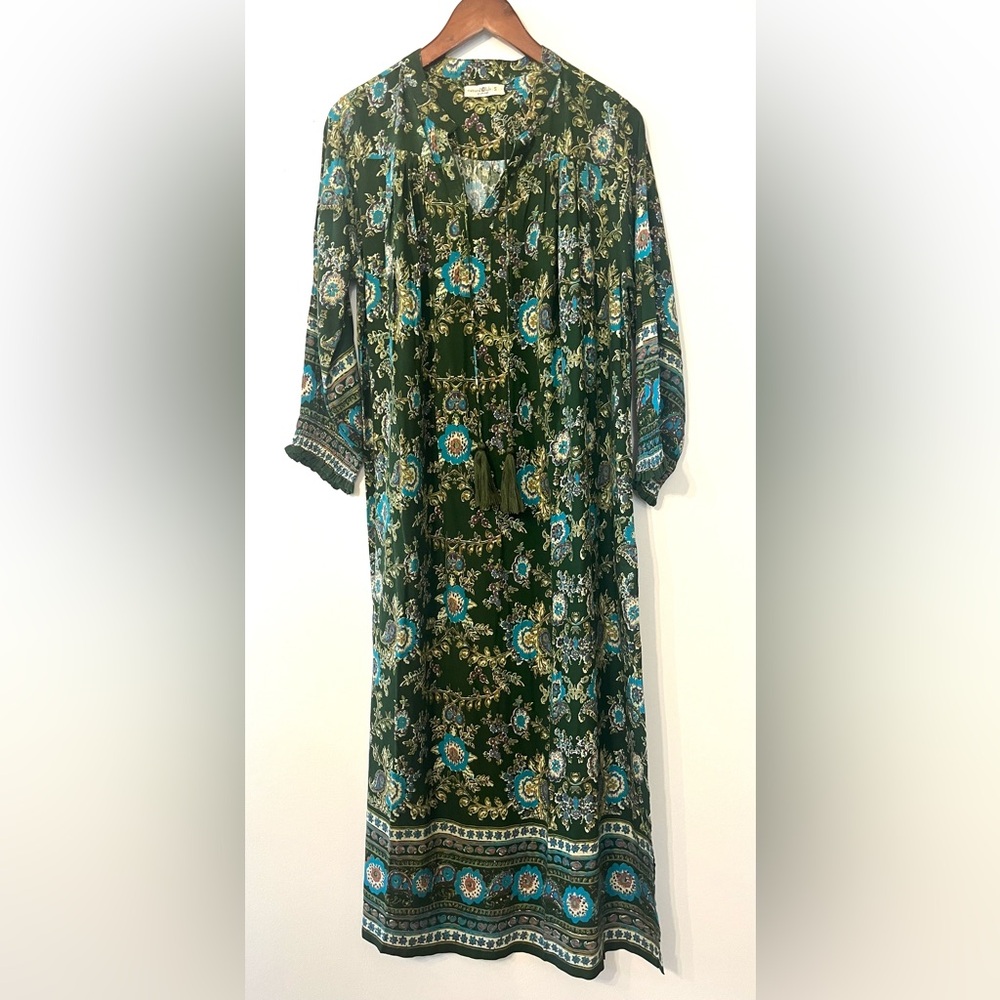 Natural Life Dara Green Floral Tie, boho V-neck Boho Oversized midi maxi dress S - Picture 3 of 10
